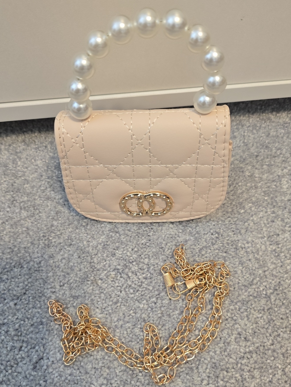 Elegant Pearl-Handle Mini Shoulder Bag - Cream